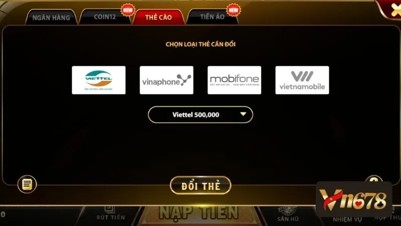 Hướng dẫn rút tiền VN678 về bằng thẻ cào điện thoại